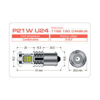 LED лампа AMS ULTIMATE P21W U24 1156 180 CANBUS 5500K